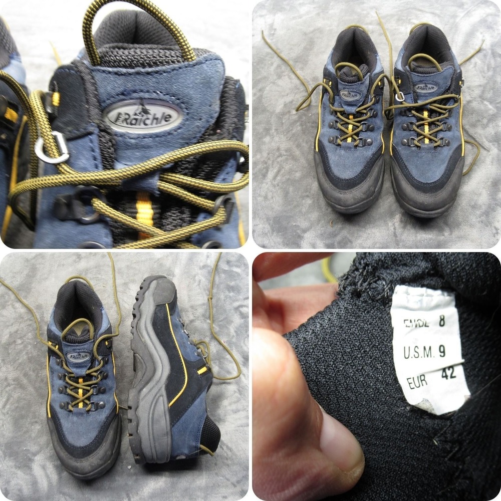 Raichle Shoes Men 9 Blue Suede Leather Hiking Lace Climbing Mountaineer Swiss